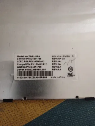 Teclado Lenovo T6G1-SPA PK130TH2A12