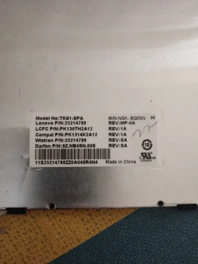 Teclado Lenovo T6G1-SPA PK130TH2A12