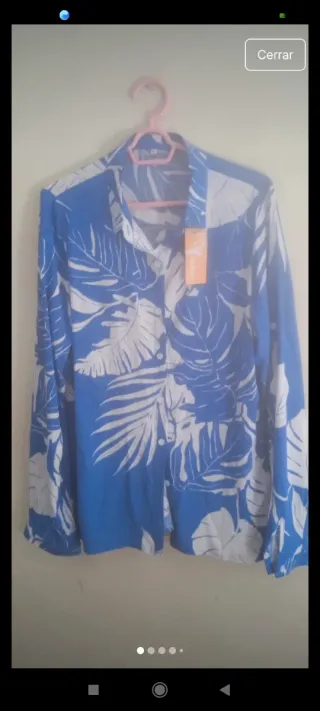 Blusa Estampada Hojas Azul Talla XL