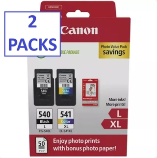 2 Packs Canon PG-540L + CL-541XL + 50 hojas papel