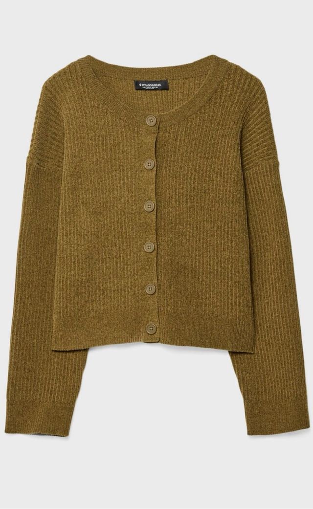 Chaqueta de punto Stradivarius verde oliva talla M