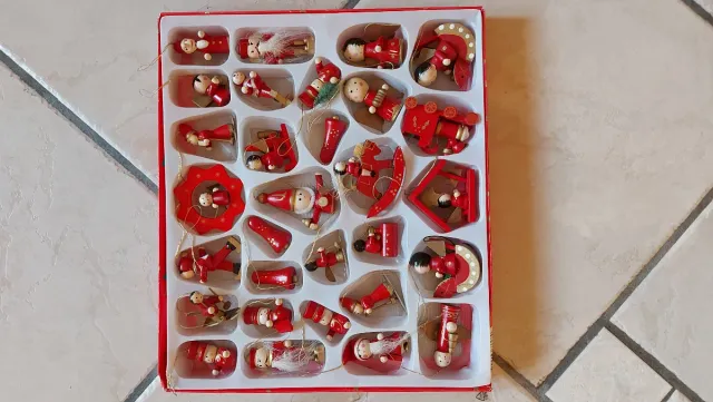 Decorazioni Natalizie Vintage Legno Rosso Oro