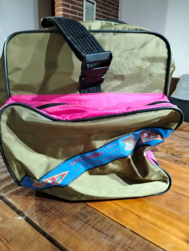Bolsa Deporte Vintage Reebok Verde y Rosa. Grande!