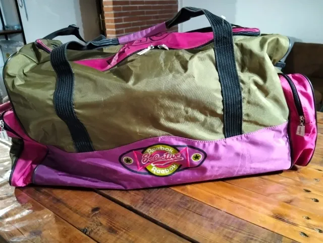 Bolsa Deporte Vintage Reebok Verde y Rosa. Grande!