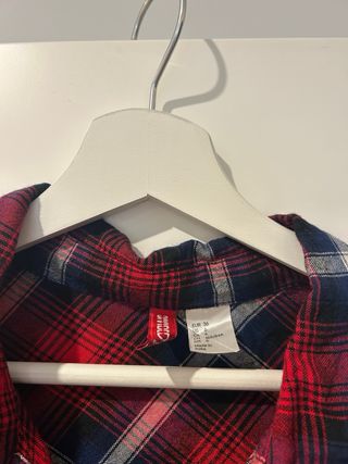 Vestido camisero cuadros rojo y azul