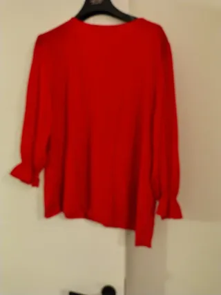 Blusa roja tejido plumeti manga semitransparente