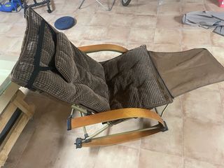 Sillón plegable marrón tela y madera