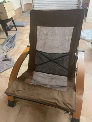 Sillón plegable marrón tela y madera