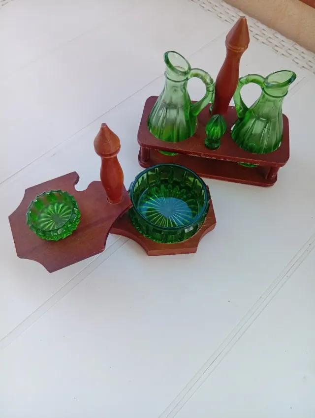 Set Oliera e Aceto Legno e Vetro vintage 1970