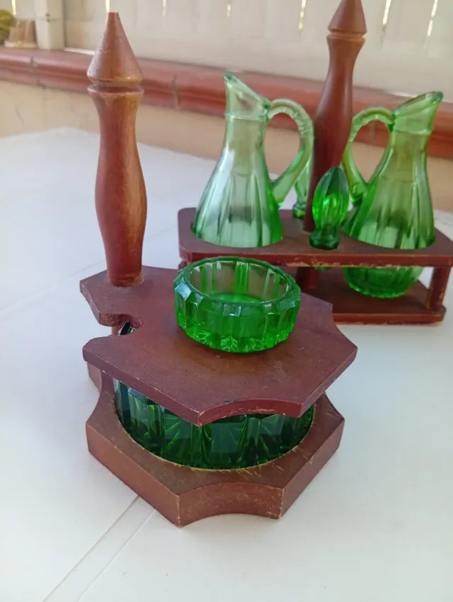 Set Oliera e Aceto Legno e Vetro vintage 1970
