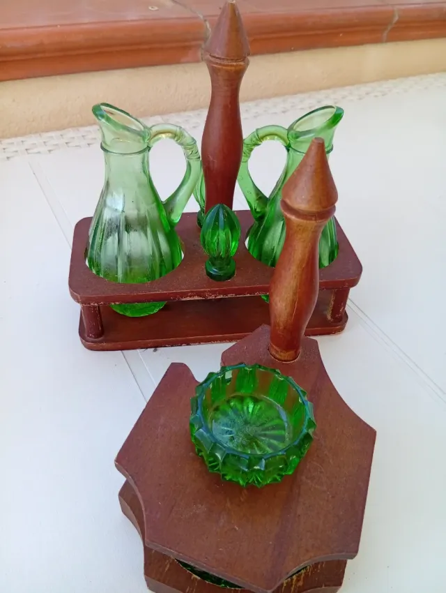Set Oliera e Aceto Legno e Vetro vintage 1970