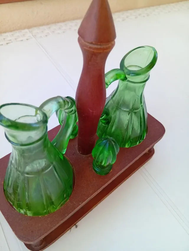 Set Oliera e Aceto Legno e Vetro vintage 1970