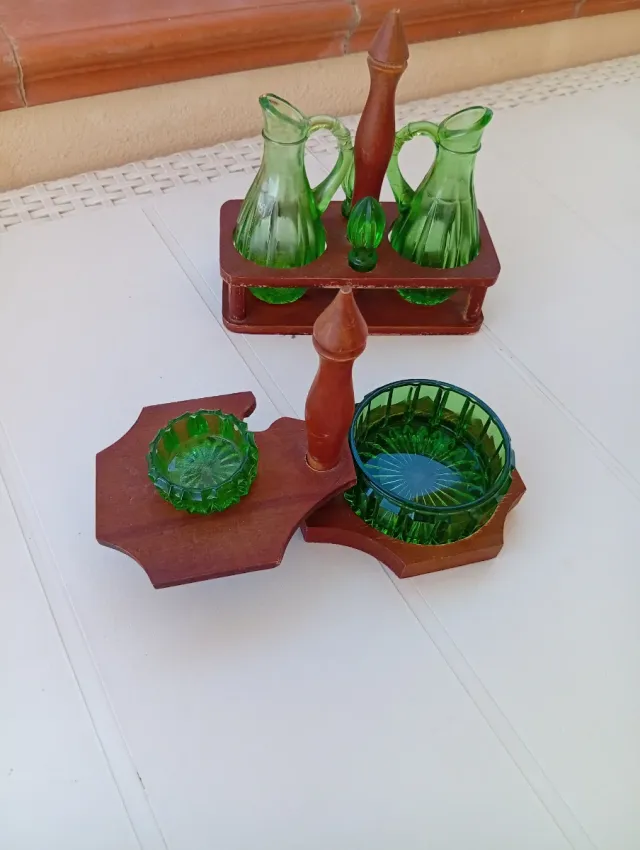 Set Oliera e Aceto Legno e Vetro vintage 1970