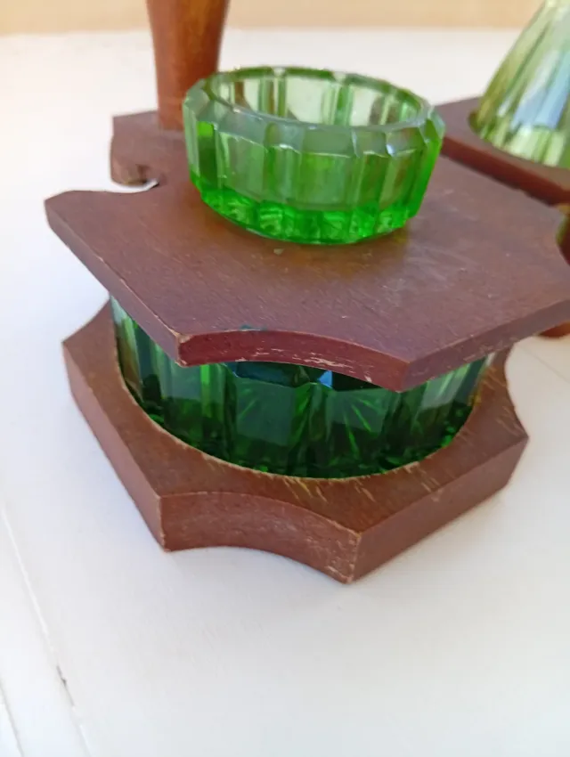 Set Oliera e Aceto Legno e Vetro vintage 1970