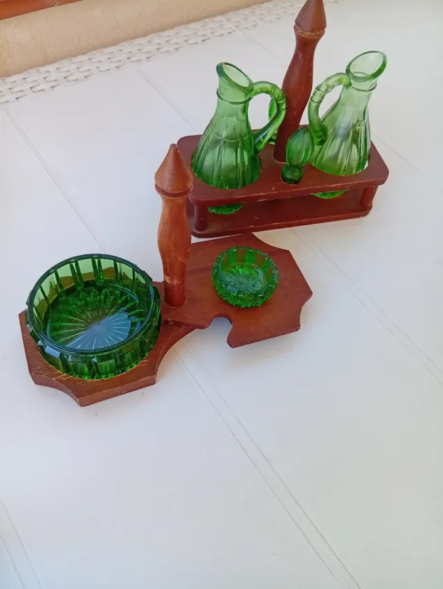 Set Oliera e Aceto Legno e Vetro vintage 1970