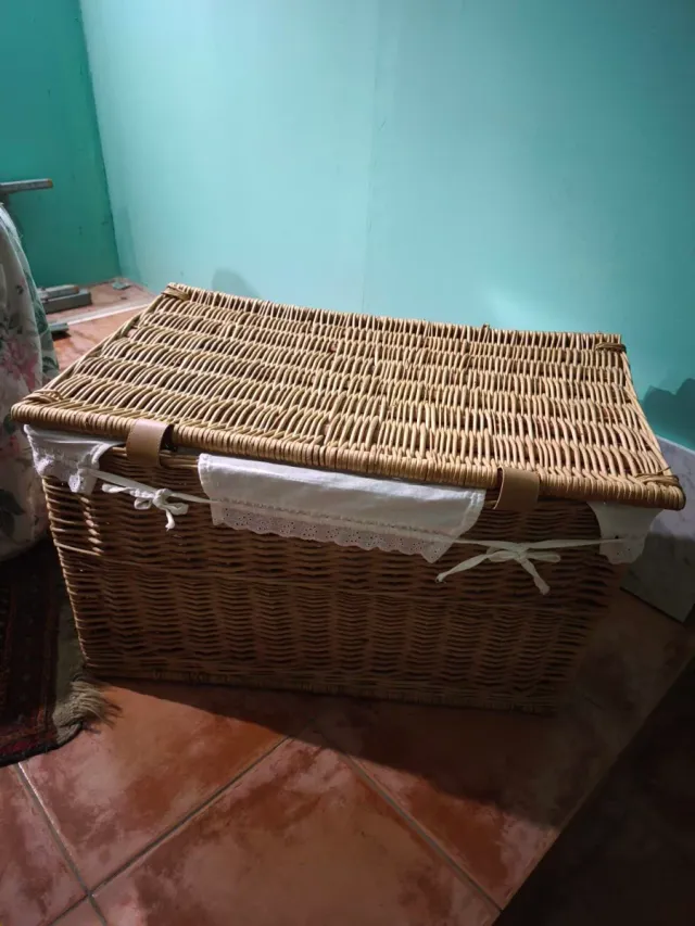 Cesta mimbre grande con forro de tela