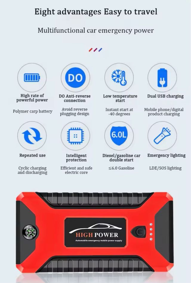 Arrancador nuevo para Coche/Moto Power Clip Rojo