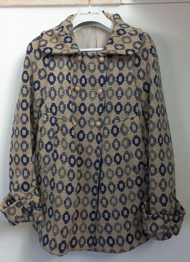 Cappottino doppiopetto fantasia beige e blu 46