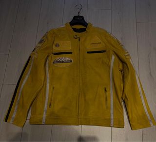 Giubbotto Biker Pelle Vintage Giallo