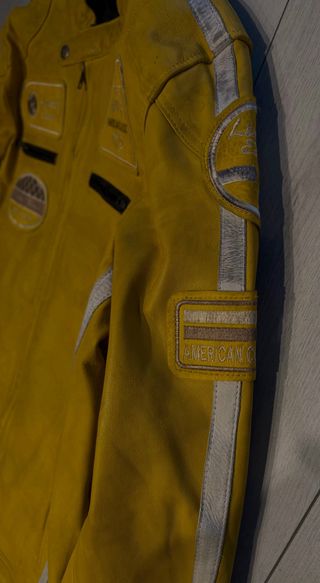 Giubbotto Biker Pelle Vintage Giallo