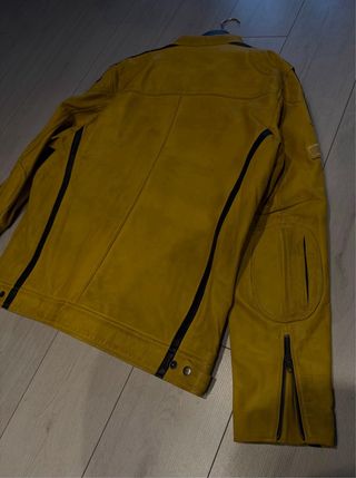 Giubbotto Biker Pelle Vintage Giallo