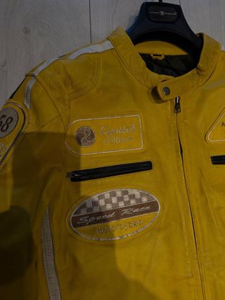 Giubbotto Biker Pelle Vintage Giallo