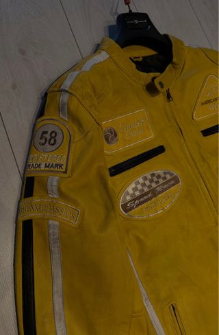 Giubbotto Biker Pelle Vintage Giallo