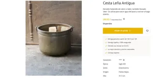 Cesta Leña Cobre Antigua Holandesa