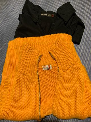 Camisa Negra y Chaleco Naranja Bershka Talla M