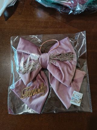 Decorazioni natalizie fiocco rosa e oro,