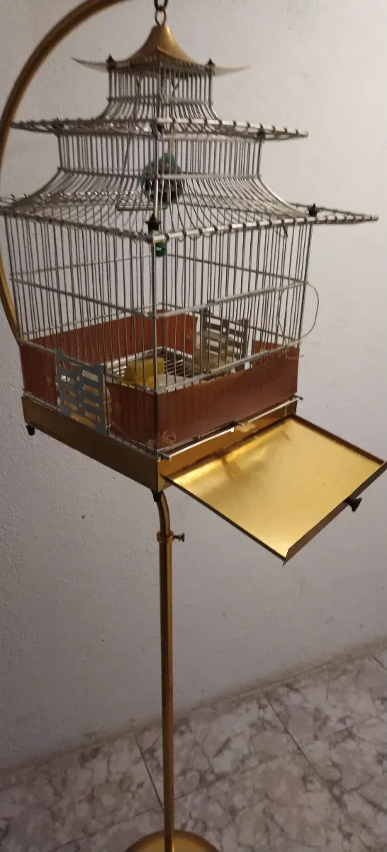 Pajarera estilo pagoda dorada