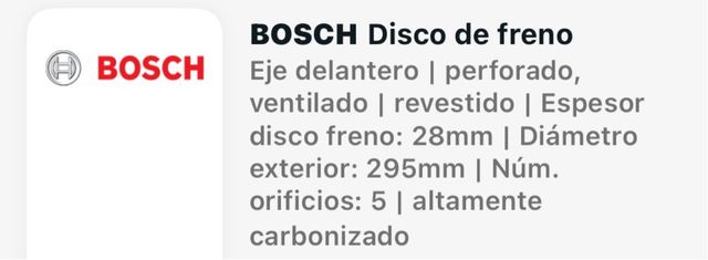 Discos de freno nuevos marca Bosch 294,8mm