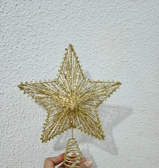 Estrella Decorativa Navideña Dorada y Cinta Navide