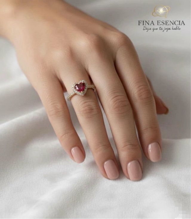 Anillo Corazón Rojo de Plata Ley 925 .
