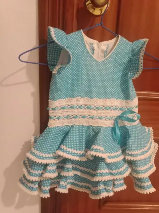 Traje de flamenca niña azul y blanco talla 2 años