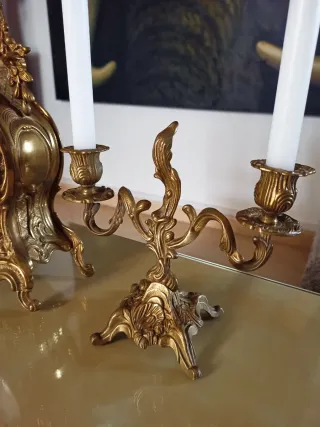 Reloj y Candelabros Bronce Vintage