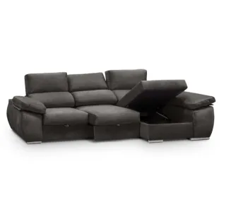 Sofá Chaiselongue 3P + Arcón Tela Beige/Gris