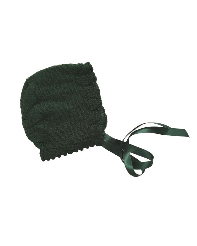 Capota verde oscuro botella bebé 6-12 meses, lana