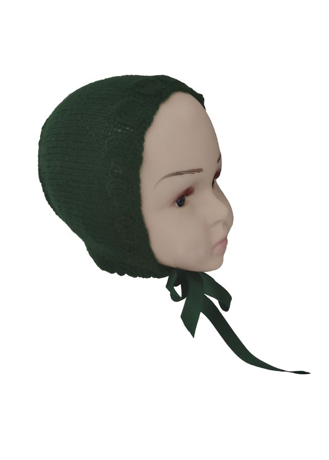 Capota verde oscuro botella bebé 6-12 meses, lana