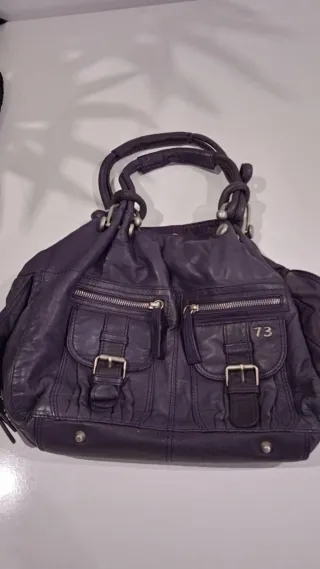 Bolso de piel negro/gris
