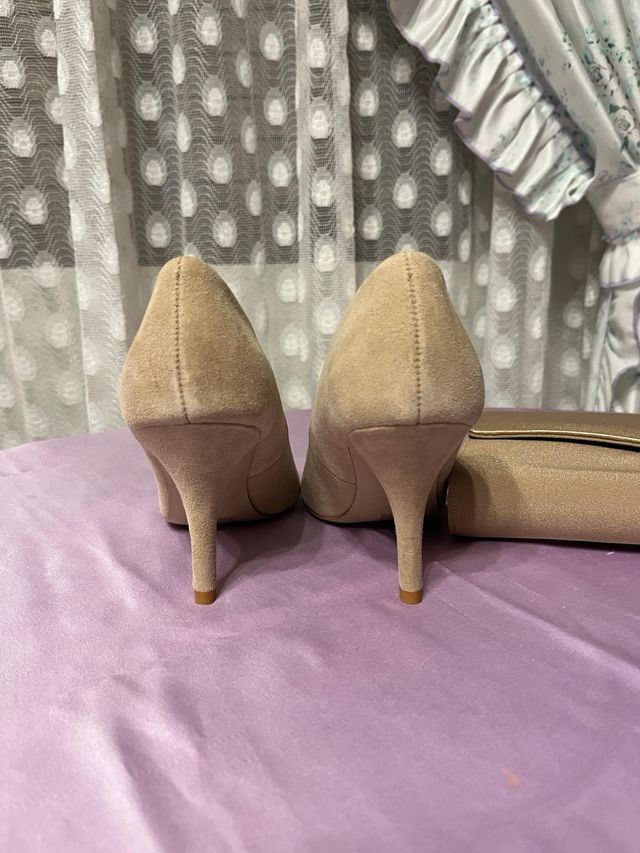 Zapatos Mango Tacon Beige Talla 40