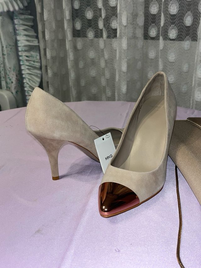 Zapatos Mango Tacon Beige Talla 40
