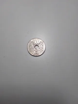 50 céntimos España 1949 con agujero