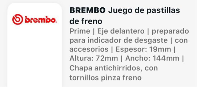 Pastillas de freno Brembo de alta calidad nuevas