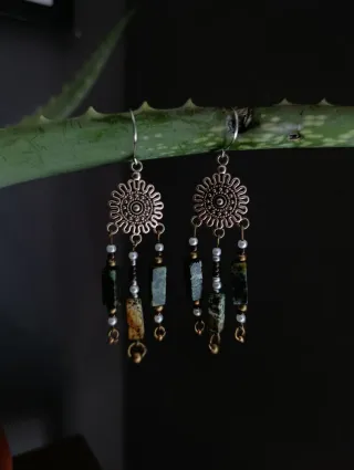 Pendientes Boho Plata y Verde