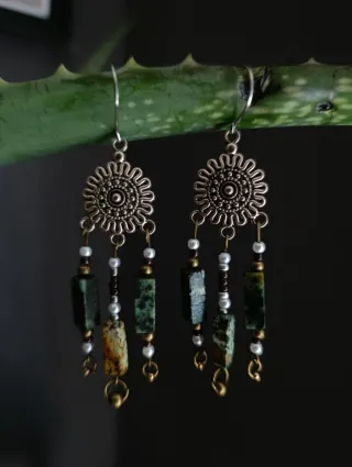 Pendientes Boho Plata y Verde