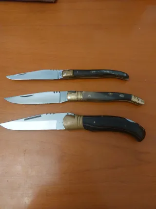 Lotti di coltelli Laguiole con manici in corno e legno, lama 9 cm