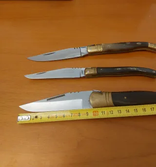 Lotti di coltelli Laguiole con manici in corno e legno, lama 9 cm