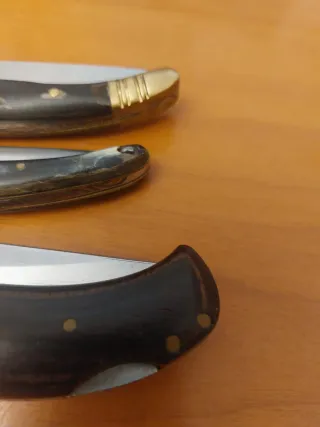 Lotti di coltelli Laguiole con manici in corno e legno, lama 9 cm