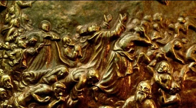 Placa religiosa en bronce dorado